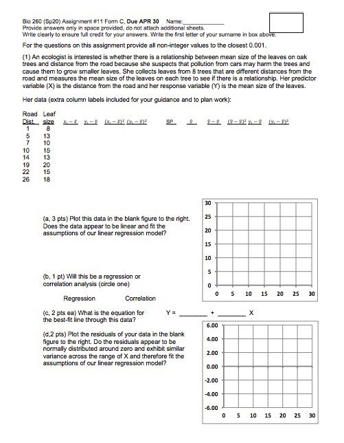 Bio 260 (Sp20) Assignment 811 Form C, Due APR 30 Name Provide answers only in space provided do not attach additional sheets