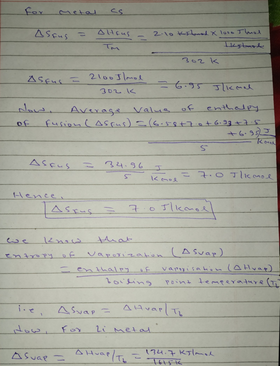 for metal as Asrus = Hrus - 2.10 Ktherand X 1000 Thal Testool 302 k Askus = 2100 Ilmal - 302.K - 6.95 Jlkmah Now, Average val