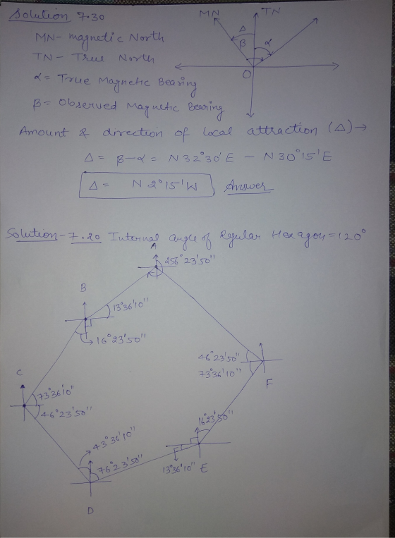 MN ATN solution 7.30 MN- magnetic North IN- True North = True Magnetic Bearing B- Observed Magnetic Bearing Amount & directio