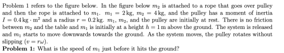 - 2 kg, m2 Problem 1 refers to the figure below. In the figure below m2 is attached to a rope that goes over pulley and then