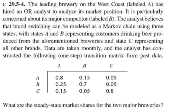 C 295-4. The leading brewery on the West Coast(labeled A) has hired an OR analyst to analyze its market position. It is parti