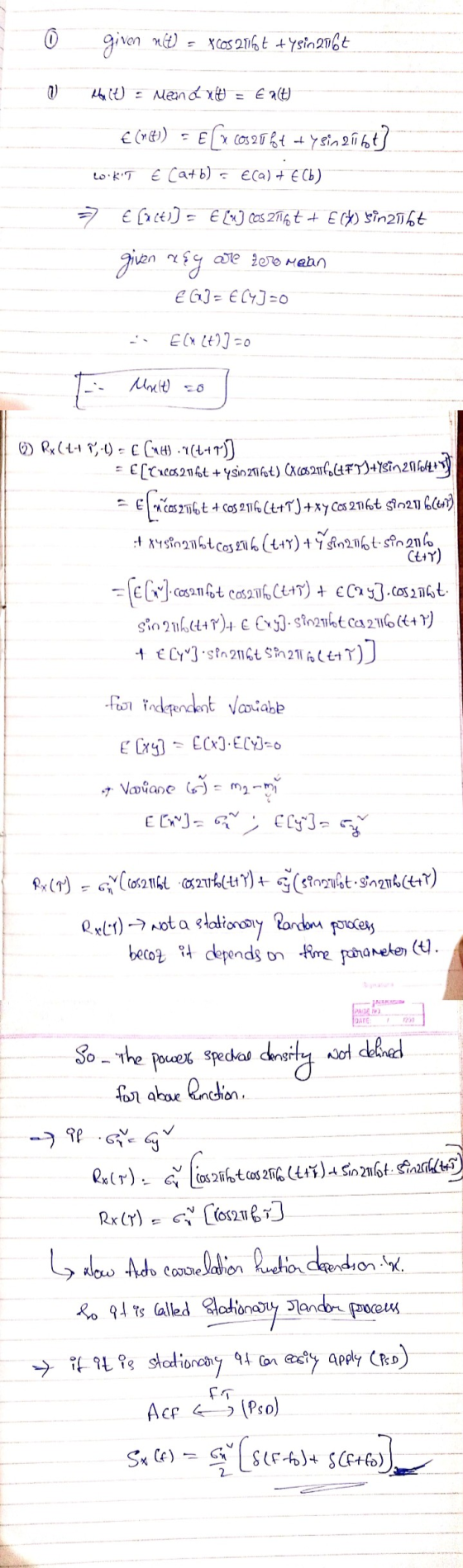 0 given not Xcos 211fot tysin296t 0 Milt - Meano xt En(t) SE lok € (r(t)) E [x (0321 ft + y sinalist] € Ca+b) = f(a) + E Cb)