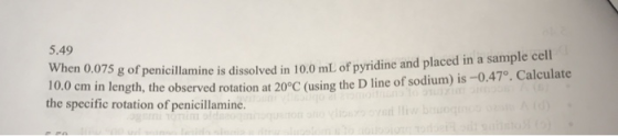 5.49 When 0.075 g of penicillamine is dissolved in 10,0 mL of pyridine and placed e is dissolved in 10.0 mL of pyridine and p