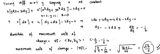 X constant Z:0 Taking diff wort y keeping afydz+ zdy]+ x² / ez dyt ye? dz]-3dy = o- 8=2;=1 : 7 21 dz ] + 41 dy +d2 ] - 3dy =
