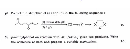 (1) Predict the structure of (x) and (Y) in the following sequence : (1) Excess MeMgBr →(X)-> (Y) → (2) Et20 10 fü p-methylph