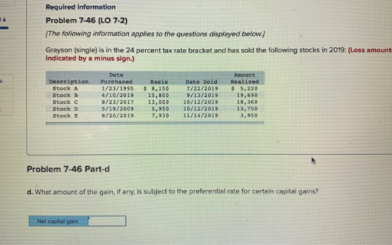 14 Required information Problem 7-46 (LO 7-2) (The following information applies to the questions displayed below.) Grayson (