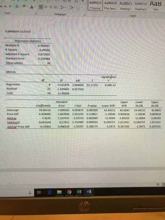 19. Аавьсet Аавьсet Аавьс. Аавьсас Аав Normal 1 No Spac. Heading! Heading 2 Tele . Font Paragraph SUMMARY OUTPUT Regression S