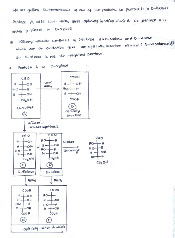 We are getting D-tarto ricacid as on。0f the produts, so Pentose is a Pentoge wi th Conc. HNos 9ives ophcally in achvo diac S