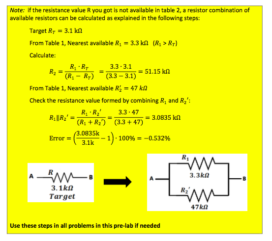 Note: if the resistance value Ryou got is not available in table 2, a resistor combination of available resistors can be calc