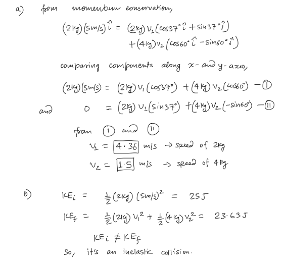 十@g) ½ cos 60. Ú, _ Sin6o.. comlparing colponents along x- a y-azu», So, its an iuelashc Collisi o