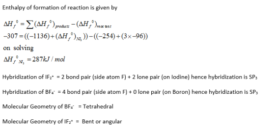 Enthalpy of formation of reaction is given by AH, ° = (AH, °) products - (AH, rear tant -307 =((-1136)+(AH, O)))-((-254)+(3x-