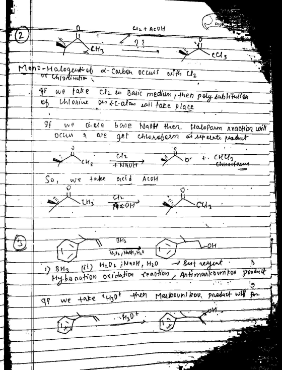 Cl₂ + AcOH 12 2? OSCH ello Mono-Halogention of d-Carbon occurs with U₂ orchlorination i If we take Cl2 in Basic medium , then