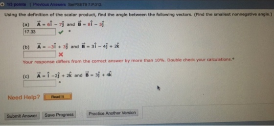 Using the definition of the scalar product, find t
