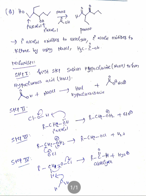 . (@) Ho for Naou gen A bH palcohol alcohol product i alcohol oxidises to aldehycle, & alcohol oxidises to Kelone by using No