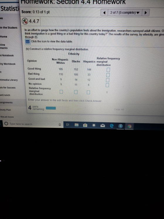 nomework. Section 4.4 Homework Statisti Score: 0.13 of 1 pt 2 of 7 (5 complete) 4.4.7 to the Student Home In an effort to gau
