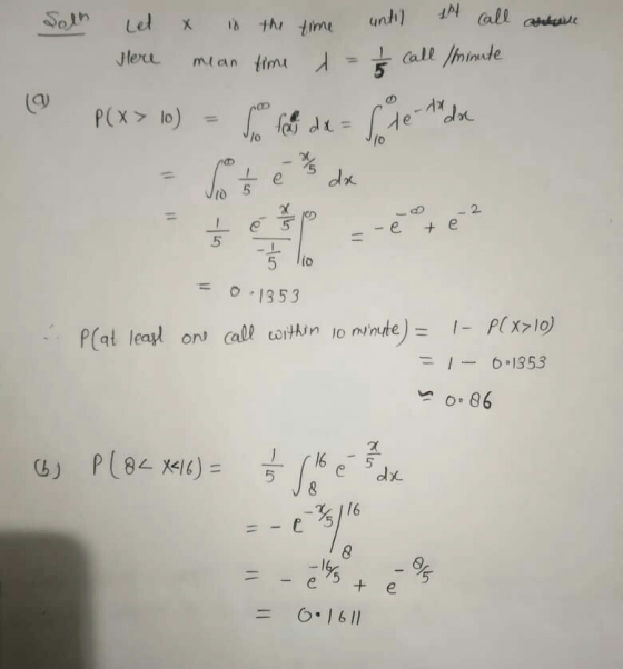 (y dD 2. é唇 --e+ e 5 5 lio = 0.1353 on cal witin = 1-0.1353 /6