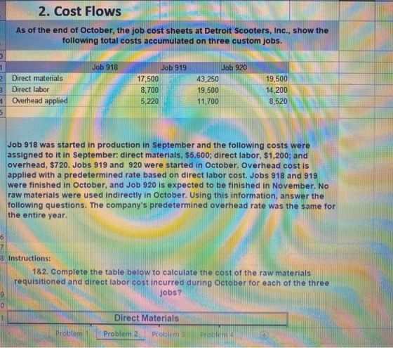 2. Cost Flows As of the end of October, the job cost sheets at Detroit Scooters, Inc., show the following total costs accumul