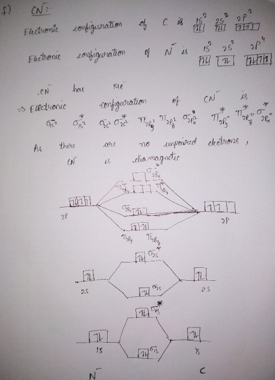 f) CN Fleibionic configuration of C h i Electronic configuration & N is 15 25 ap ny [11] 247/A CN has 140 - Electronie confi