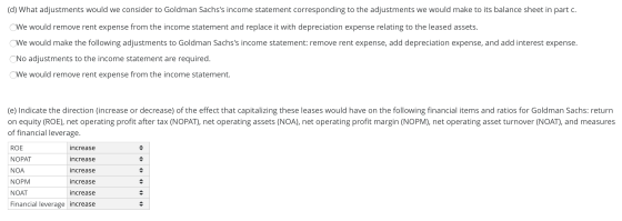 (d) What adjustments would we consider to Goldman Sachss income statement corresponding to the adjustments we would make to