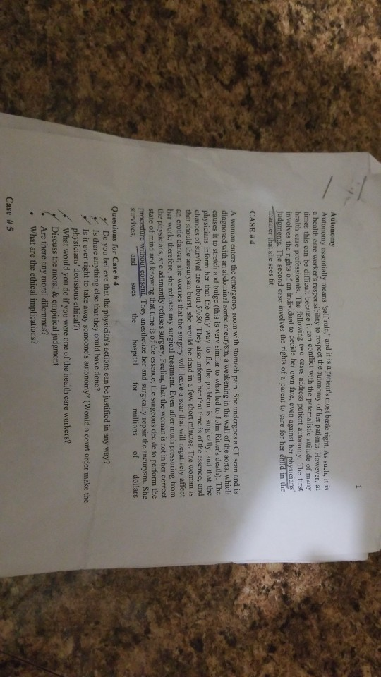 Autonomy Autonomy essentially means self rule, and patients most basic right. As such, it is a health care workers respon
