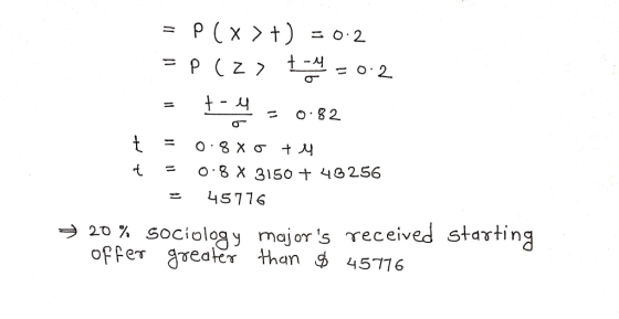 = p (X〉t) =0.2 +-시 0.8 χ 3150 + 40256 45716 20% sociolog majors received starting offer grealer than % 45716