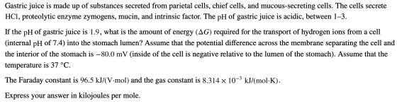 Gastric juice is made up of substances secreted from parietal cells, chief cells, and mucous-secreting cells. The cells secre