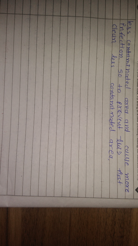 UUUN. TU W WOLI less contaminated area and infection. so to prevent clean less contaminated cause more the most area,