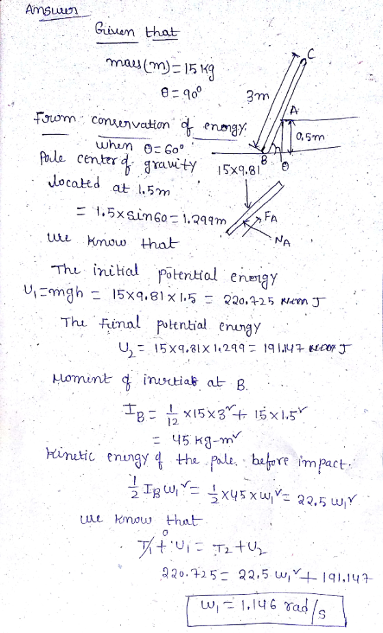 Amsuuun Giuem that A- center located at 1.5m FA tuu Kmouw that NA Thu inihel otnta enerigy Thu Final p gy 45 kg- tic enngy 잊 the pact FRLw uut Know that