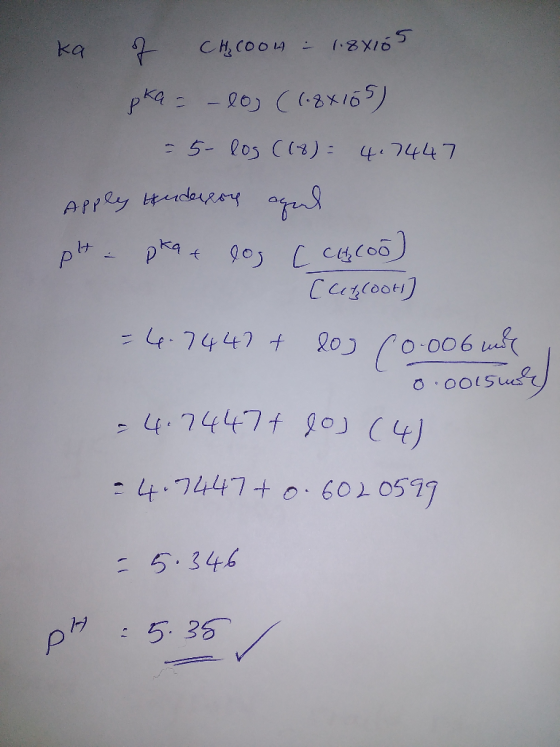 ka Сн, сооп : (+8xio 5 ре - 96, C (-4х165) : 5- 05 ( (4) : ф. 74 7 Apply Henderson agad pH = pka & log CCA (0) Сс Соон) - - 7