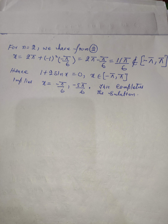 For n=2, we have from @ = 27 + (-1)^(-7) = 27-I = 115 & [-7, 7] Hence 1+2 sinx=0, RE[-n, T] 57. The Completres 6 the Salution
