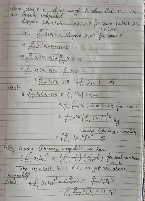 Dato le, & livso Suppose, dito sin Since dem V=n, it is linearly endependent it ensugh to show that ..., Buppose de telle+ t
