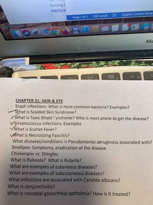 forming PREFACE Page 1 of 1 108 words English (United State: Ма CHAPTER 21: SKIN & EYE Staph infections: What is most common
