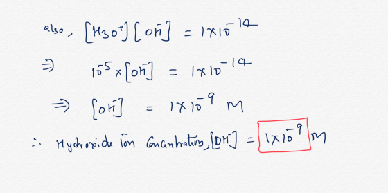 also [43 ot] [on] =Ixiole 3 165x [or] = 1x10le - [ori] = 1x109 m : Hydroxide ion concentrations, (or] =/ 1x109 m aun
