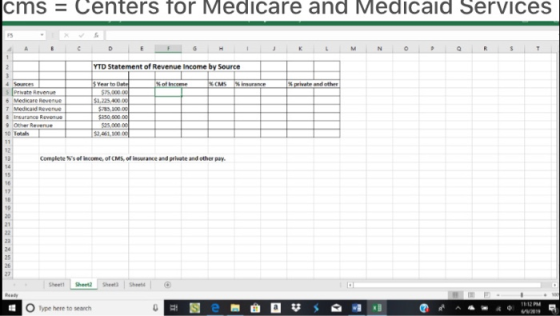 cms = Centers for Medicare and Medicaid Services A C K M N T YTD Statement of Revenue Income by Source Xinsurance private and