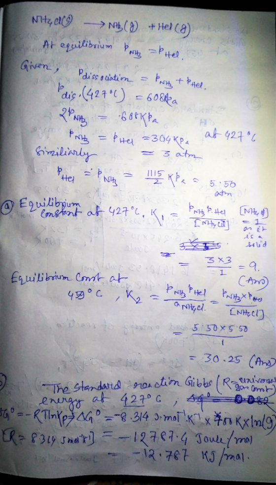 NH, cº > NỀ,( 4) + He (8) . At equilibrium Paritz =P Hel, a to Given dissociation - Prity & PHel. lais (427) = 608ka 20 688k