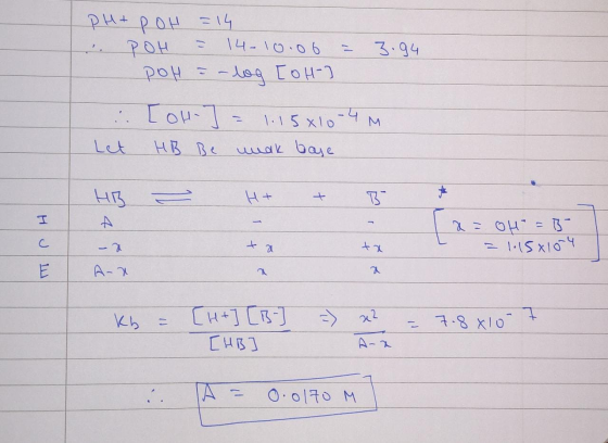 РИ+ pop = 14 . РОН - ТЧ- Too6 - 294 рон = — Asa Гон-1 . Со - - Т. 1 5xlo-4 м Let HB Be unak base НІ, — Н- + нош - оц = 3 - 1