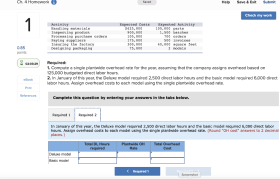 Ch. 4 Homework i Saved Help Save & Exit Submit Check my work Activity Handling materials Inspecting product Processing purcha