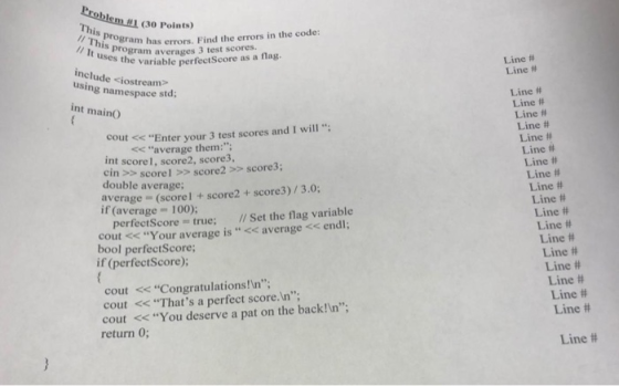 Foblem (30 Points) This program This programaverages > // It uses the ram has errors. Find the errors in the code: n averages