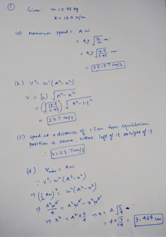 Ca) mamimums 18.4 41-1.S l. San speed at a dムstance eition (C) om sama , ether 4 つ) χ = 4xJ1 = 13.464 cm Can