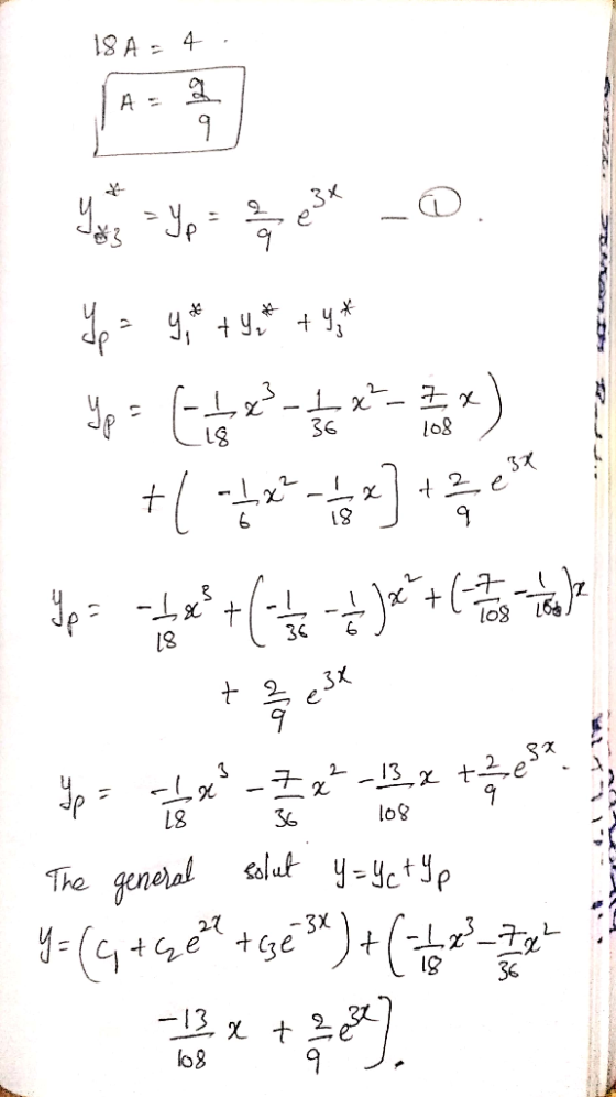 18A-4, - ①. - 4 이 1 ( 37] - 27 + ) + 3 - 2 (-) + ( ILL | log The general solut Y=yet Up 며qte 4gt 3y