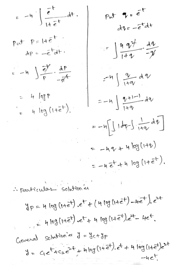 .t -4 Het Put q=et dq=-etde put Patet dp =-etat. 497 dq +q -- ef de - 4 Jeg et th) in na da 4 loge q+)--) da 1+q 4 log (itet)