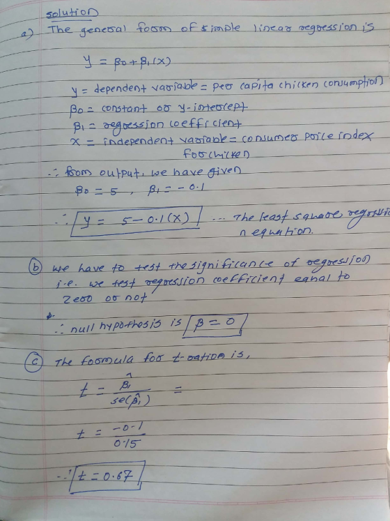 solutio y = dependent varjade2 peer cap lachicken (rump 0,- om output e have Given Po y= 5-0-1(x) b ase have to test the synifrencofgesfoo xtesiton eefFuient easal Ha 8 sep ニー。 075