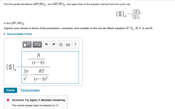 Find the partial derivatives (ap/ar), and (apja), and apply them to the equation derived from the cyclic rule, (%), 0); to fi