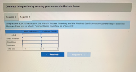 Complete this question by entering your answers in the tabs below. Required 1 Required 2 Compute the July 31 balances of the