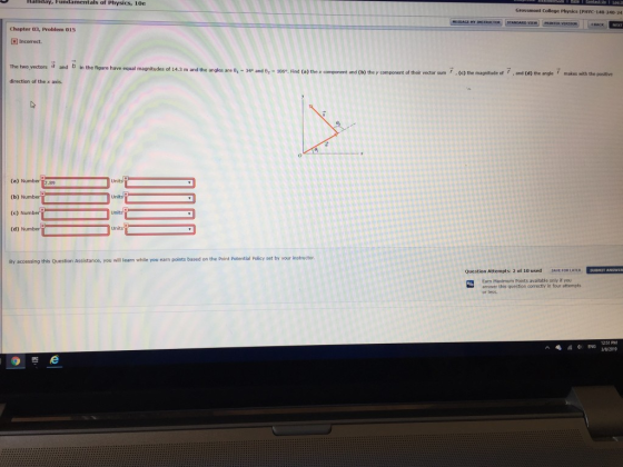 Halliday, Fundamentals of Physics, 10e Grossmont College Physics (PHYC-140-240-24 Chapter 03, Problem 015 [ Incorrect. The tw