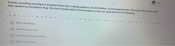 A nurse is providing teaching to a pregnant client who is taking captopril, an ACE inhibitor, to treat hypertension. The nurs