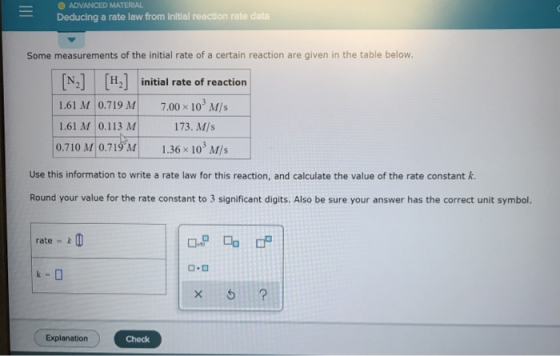 CO ADVANCED MATERIAL Deducing a rate law from Initial reaction rate data Some measurements of the initial rate of a certain r
