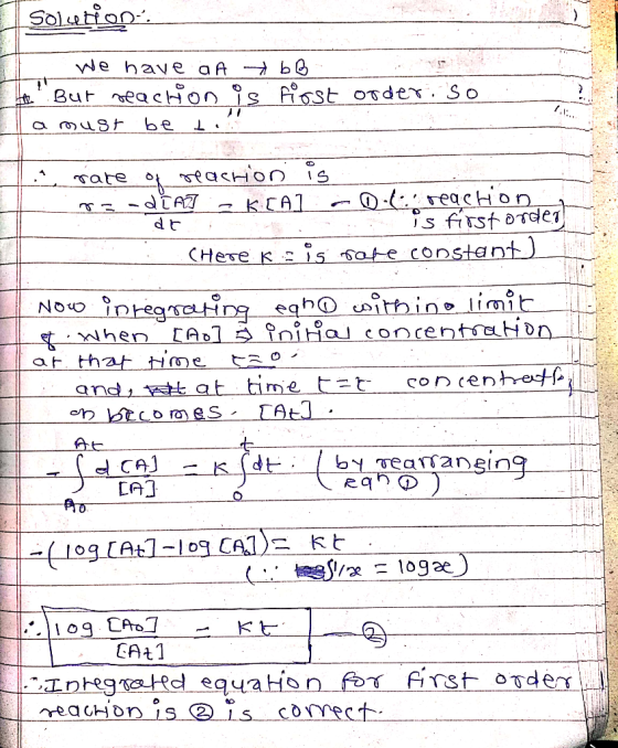 We have a A - b But eacHon is FiTst order. So ... be a musF asrion is - KCAI sate DreacHion is firstoTde dt is Ote constant)
