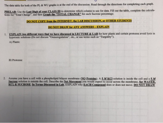 The data table for both of the PL& WU graphs is at the end of the discussion. Read through the directions for completing each
