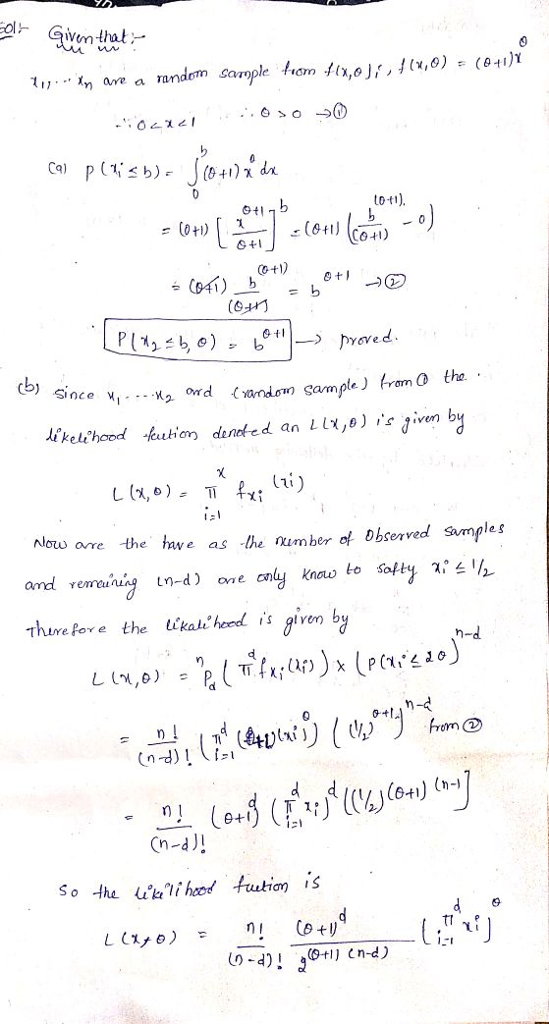 olGivmthat to-t). 941 Cotl) (63灯 () since vi* ord ( cb) vandom sample) from tha. ou are the nwe as lhe imber of Dbserved Smples Thunefore theiaoedsgiven by h-I Cn-dJ!